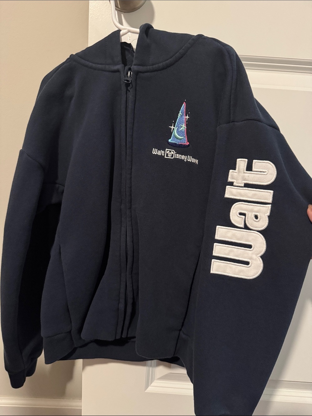 Disney Navy Hooded zip up sweatshirt with Embroidered Sorcerer Hat